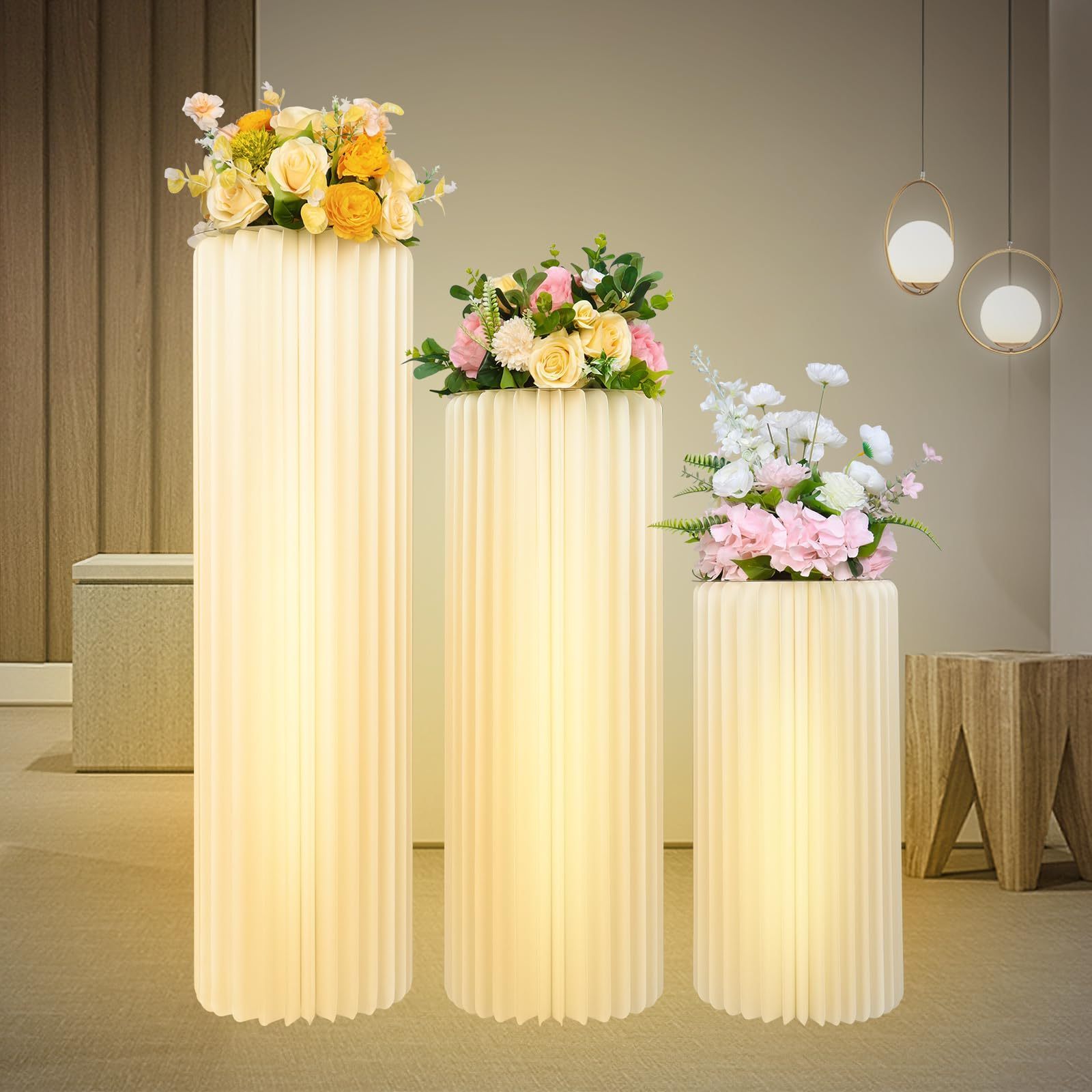 Wedding Road Decoration Props Deformed Folding Dessert Table Kraft Paper Roman Column Ornaments Acrylic Round Cylinder Plin