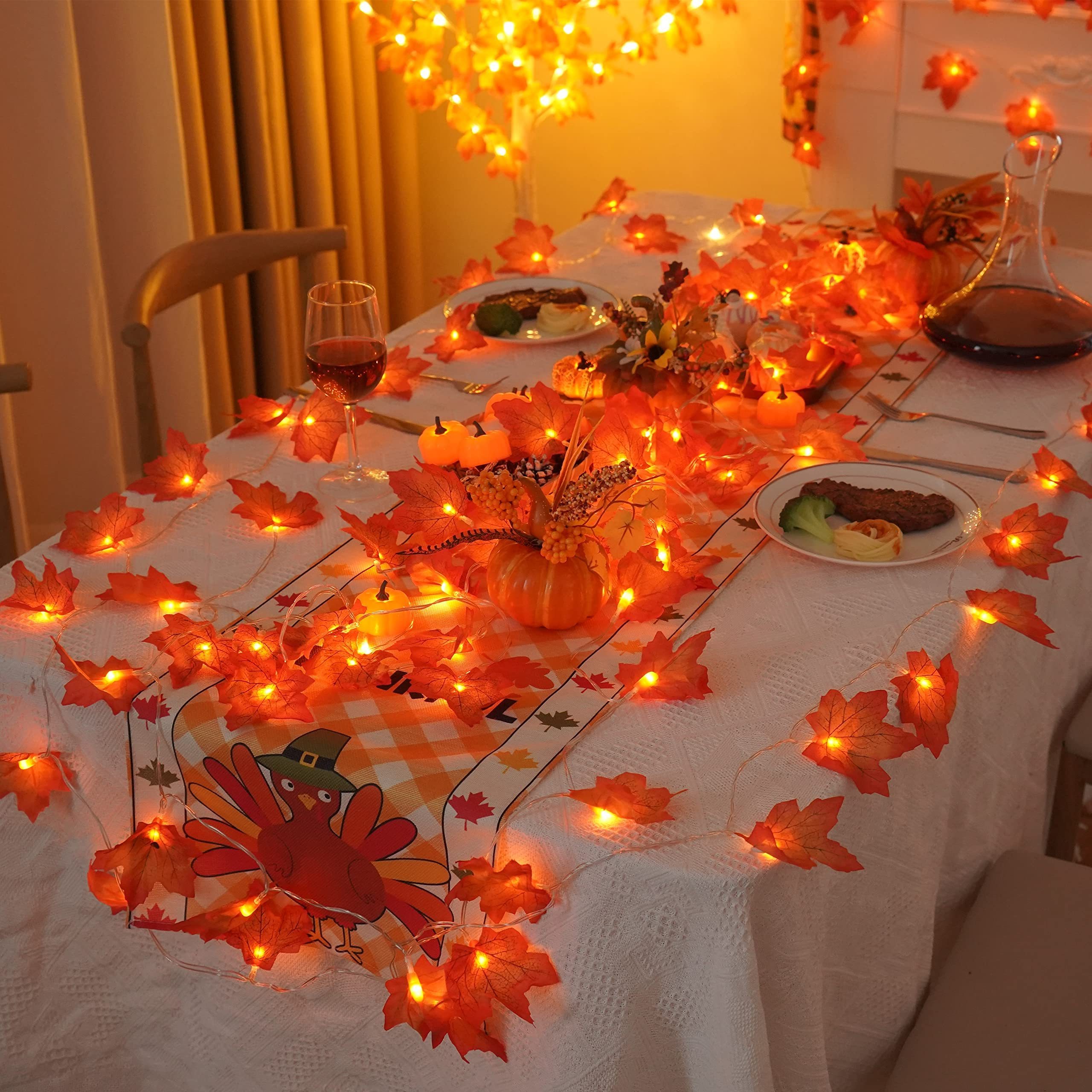 Maple Leaves Fall Led Lights string Battery Operated Waterproof Fall Autumn Halloween Thanksgiving Home Outdoor Decoration