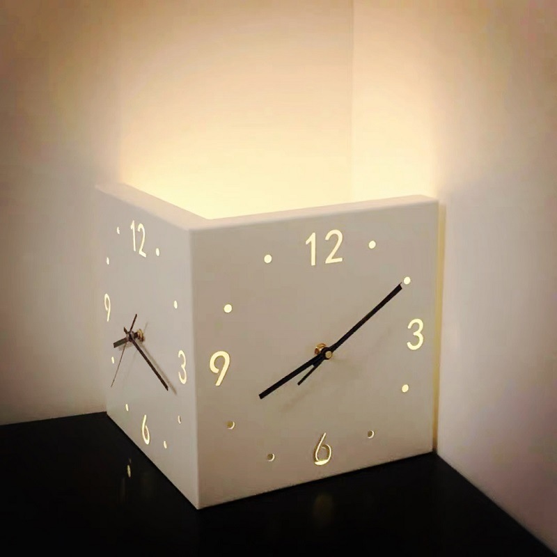 Modern luminous Corner Wall Clock Square Livingroom Decoration Simple Double Sided Clock Induction luminous Corner Wall Clock