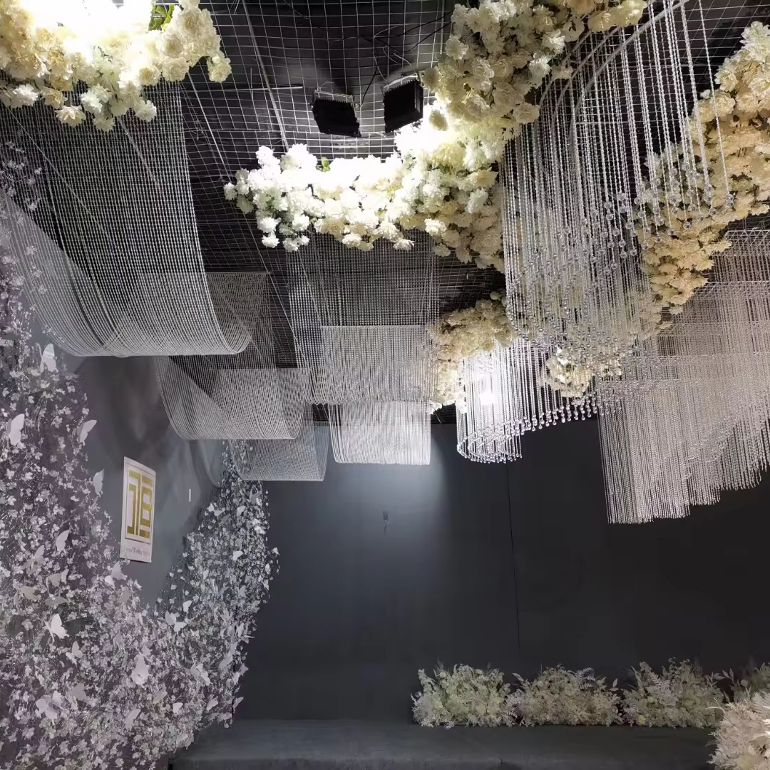 Customized Luxury prom decoration crystal ceiling drape Home Party Wedding Decoration Crystal Glass Beads Curtains