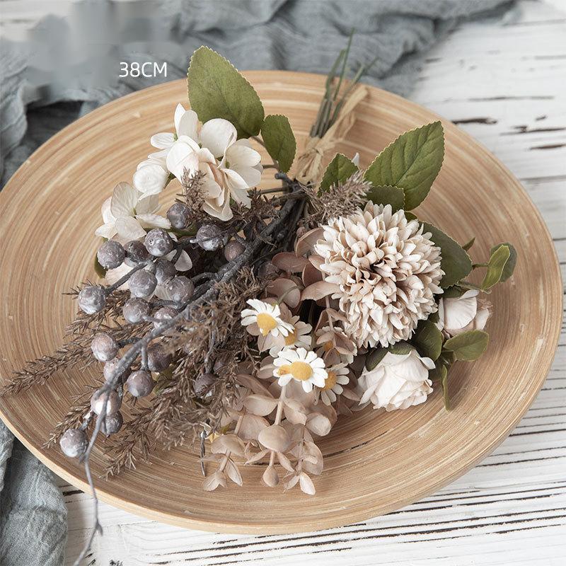 artificial fake flower style Popular home decoration flower rose hydrangea dandelion combination silk artificial flowers bouquet