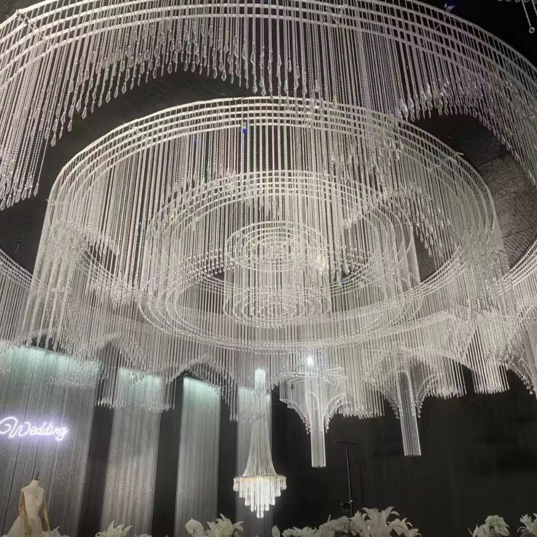 Customized Luxury prom decoration crystal ceiling drape Home Party Wedding Decoration Crystal Glass Beads Curtains