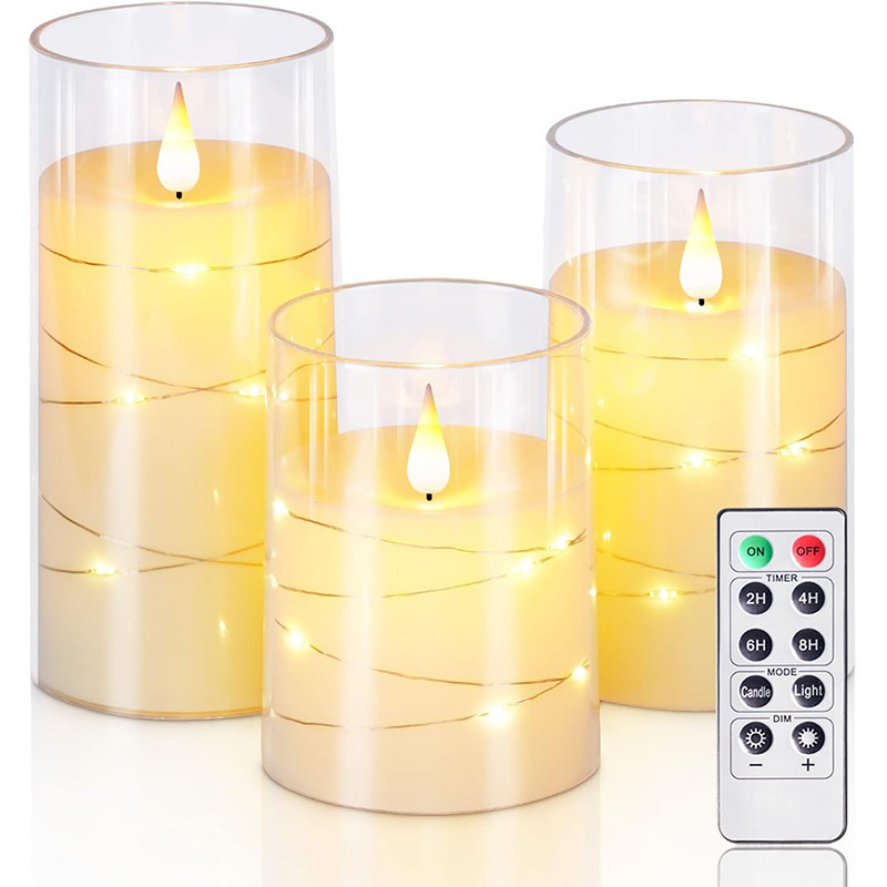 Flameless LED Candles with Timer Flickering Flameless Candles Home Decoration with Embedded Star String Battery Operated Candles