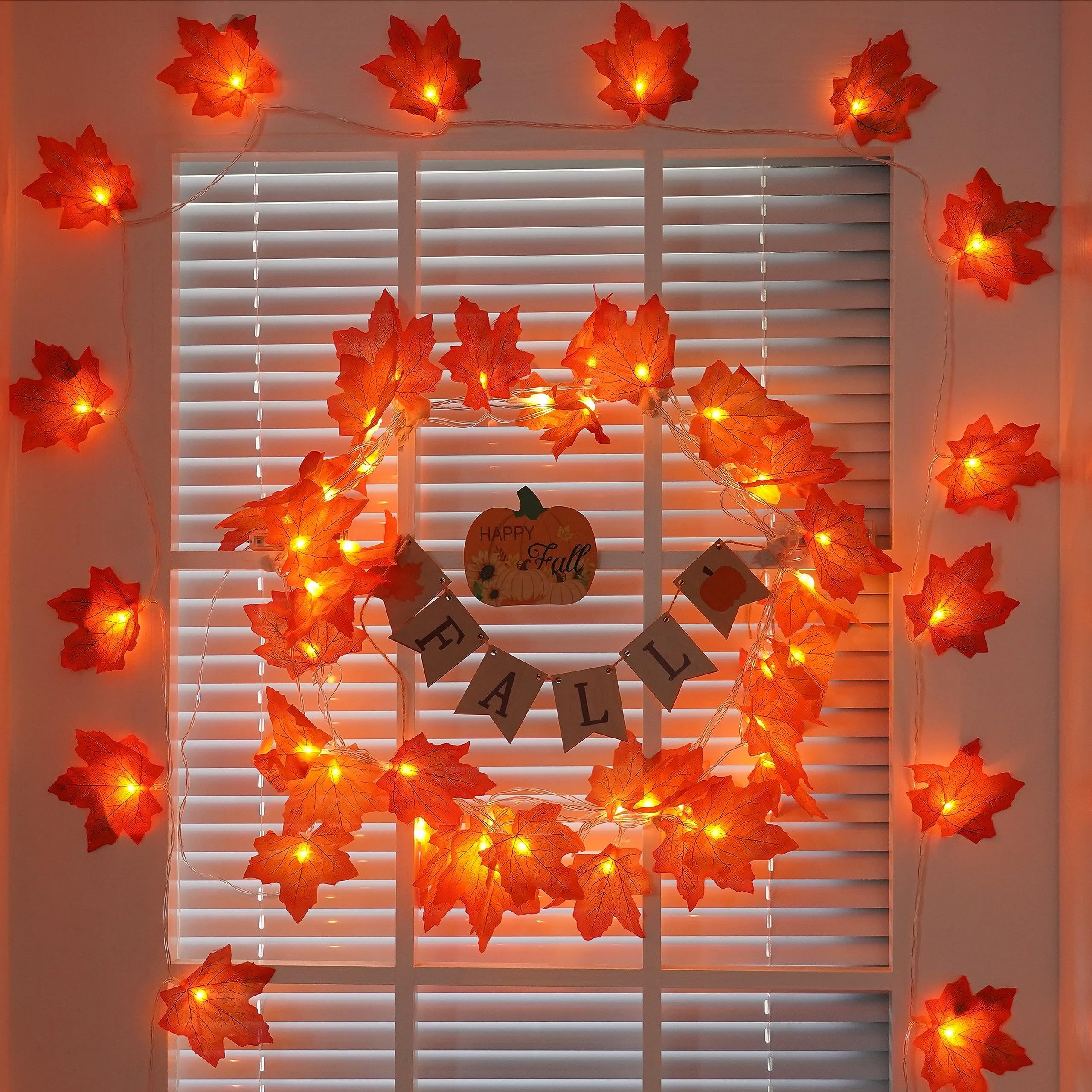 Maple Leaves Fall Led Lights string Battery Operated Waterproof Fall Autumn Halloween Thanksgiving Home Outdoor Decoration