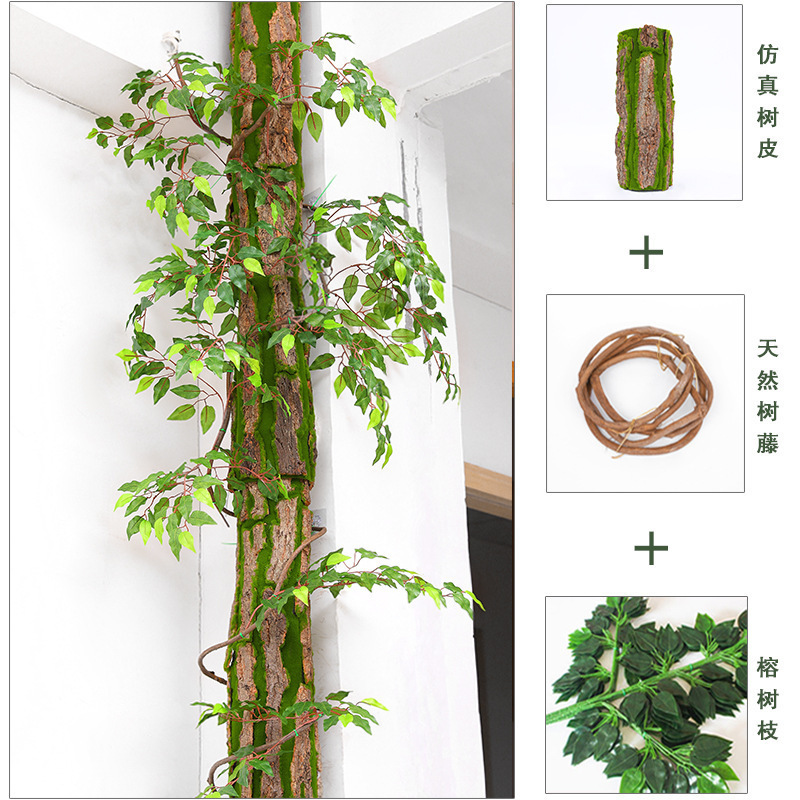 High degree soft Cork Bark 3D Wall Panel Combines Artificial Moss and Natural Bark Faux Green Plant Wall Decor simulation bark