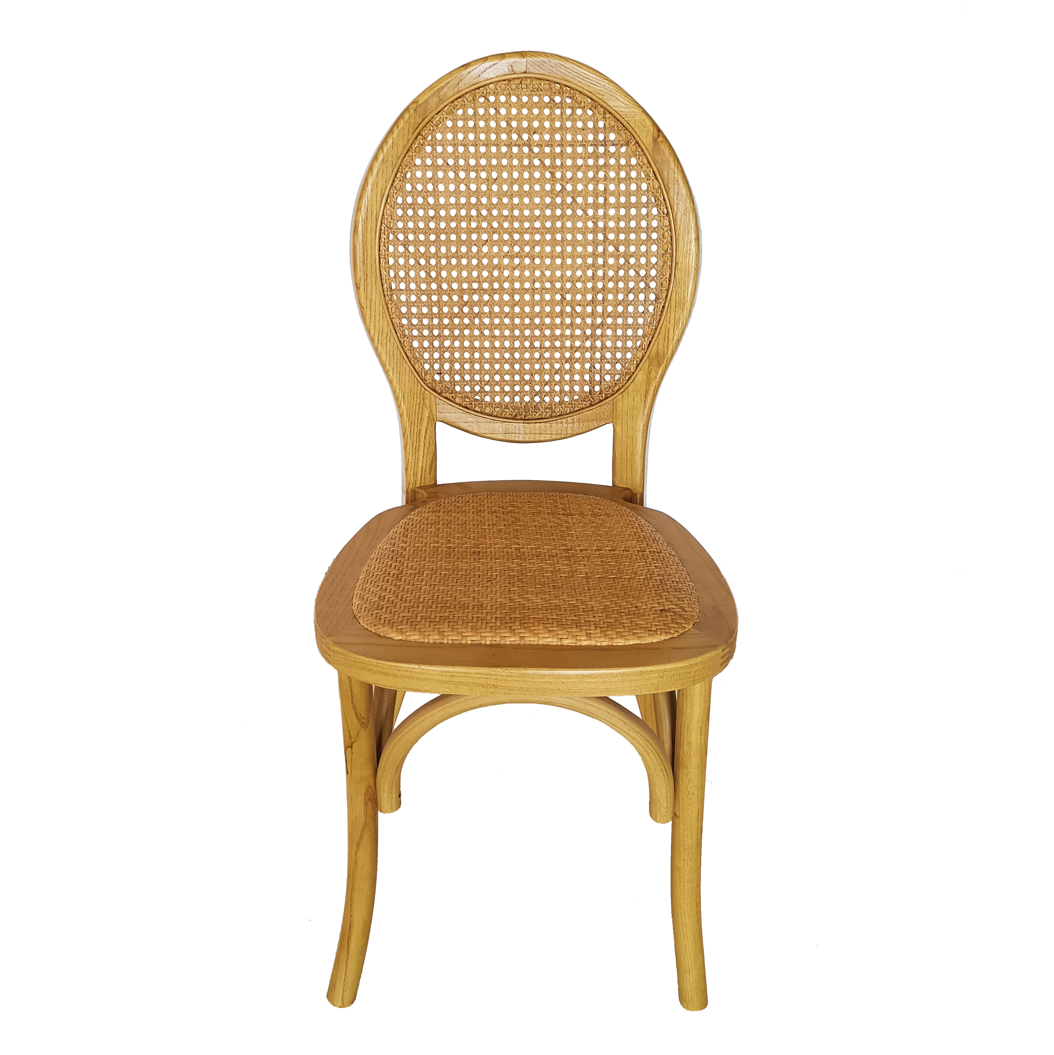 Wholesale French Style Solid Wood Chair Cane Oval Round Back Rattan Dining Chair For Home Restaurant Furniture