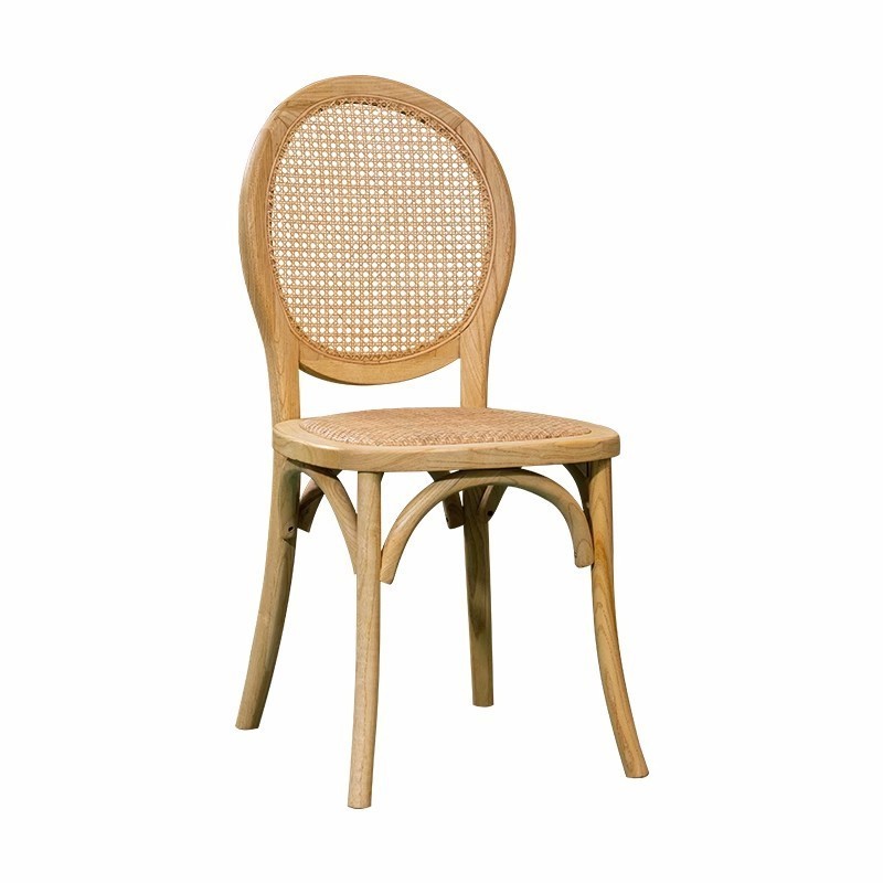 Wholesale French Style Solid Wood Chair Cane Oval Round Back Rattan Dining Chair For Home Restaurant Furniture