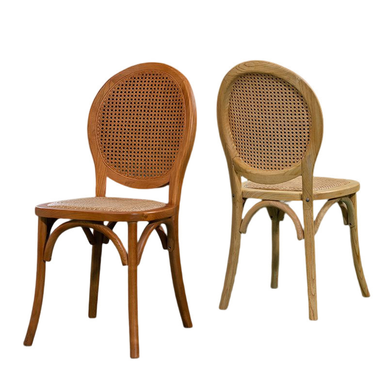 Wholesale French Style Solid Wood Chair Cane Oval Round Back Rattan Dining Chair For Home Restaurant Furniture