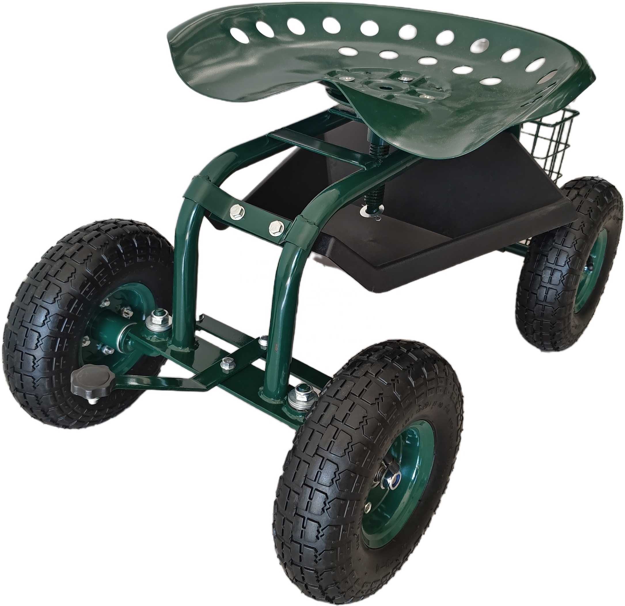 Rolling Garden Cart with Work Seat And Steering Handle Versatile Mobile Cart Rolling Garden Seat