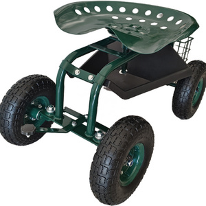 Rolling Garden Cart with Work Seat And Steering Handle Versatile Mobile Cart Rolling Garden Seat