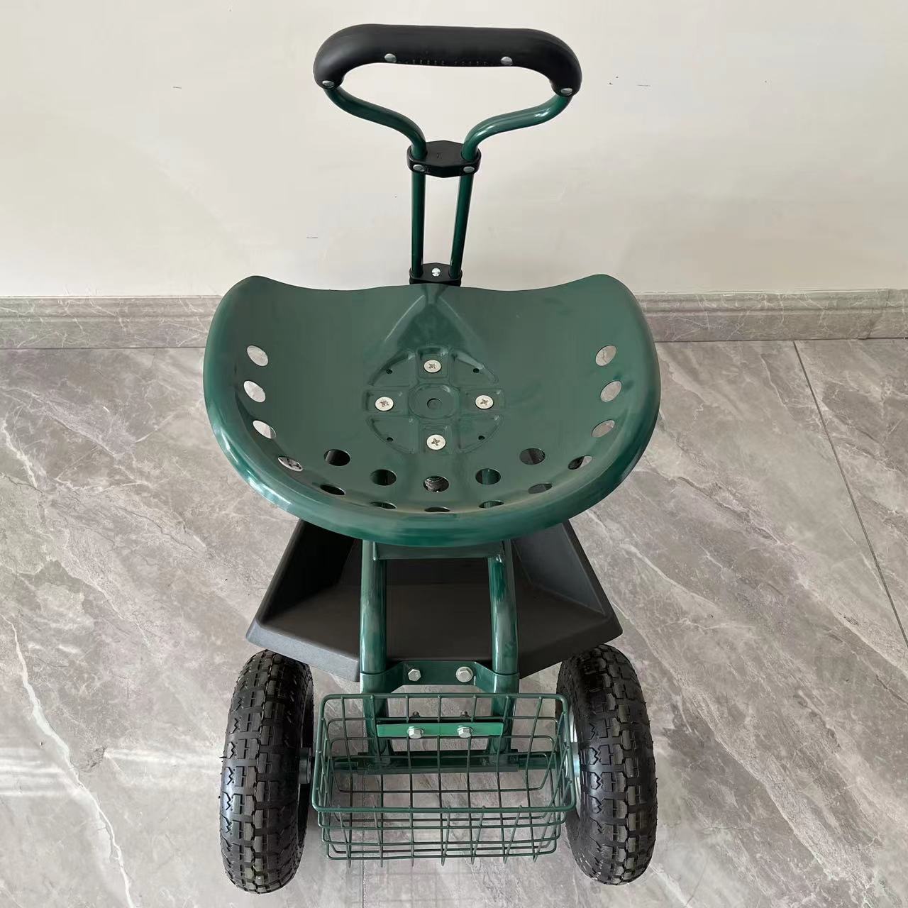 Rolling Garden Cart With Toolbox Steering Handle Four-Wheel Rolling Garden Work Seat Cart Wagon Scooter