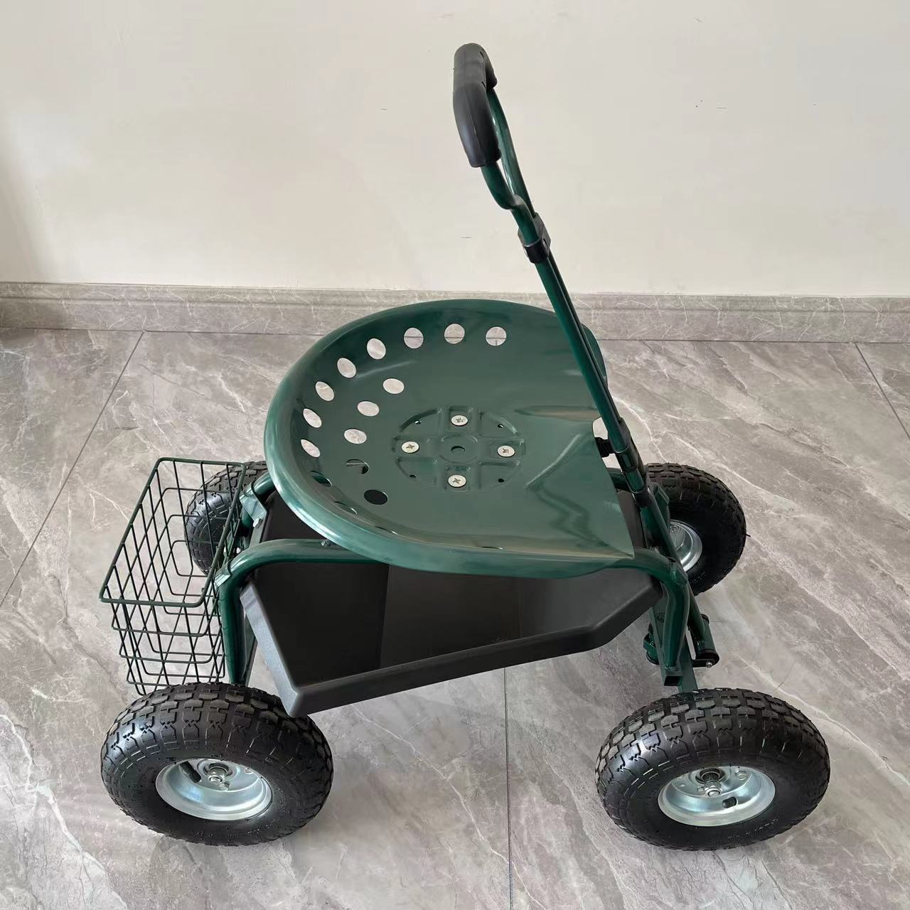 Rolling Garden Cart With Toolbox Steering Handle Four-Wheel Rolling Garden Work Seat Cart Wagon Scooter