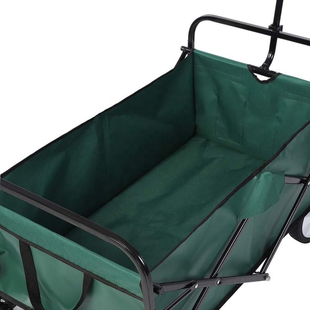 Outdoor wagon folding tool cart with 4 wheels beach cart green