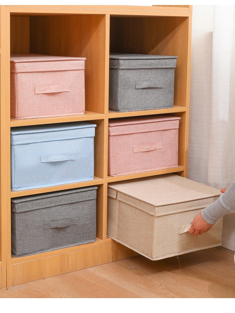 Beige covered wardrobe storage box, clothing organizer, household drawer cabinet storage box