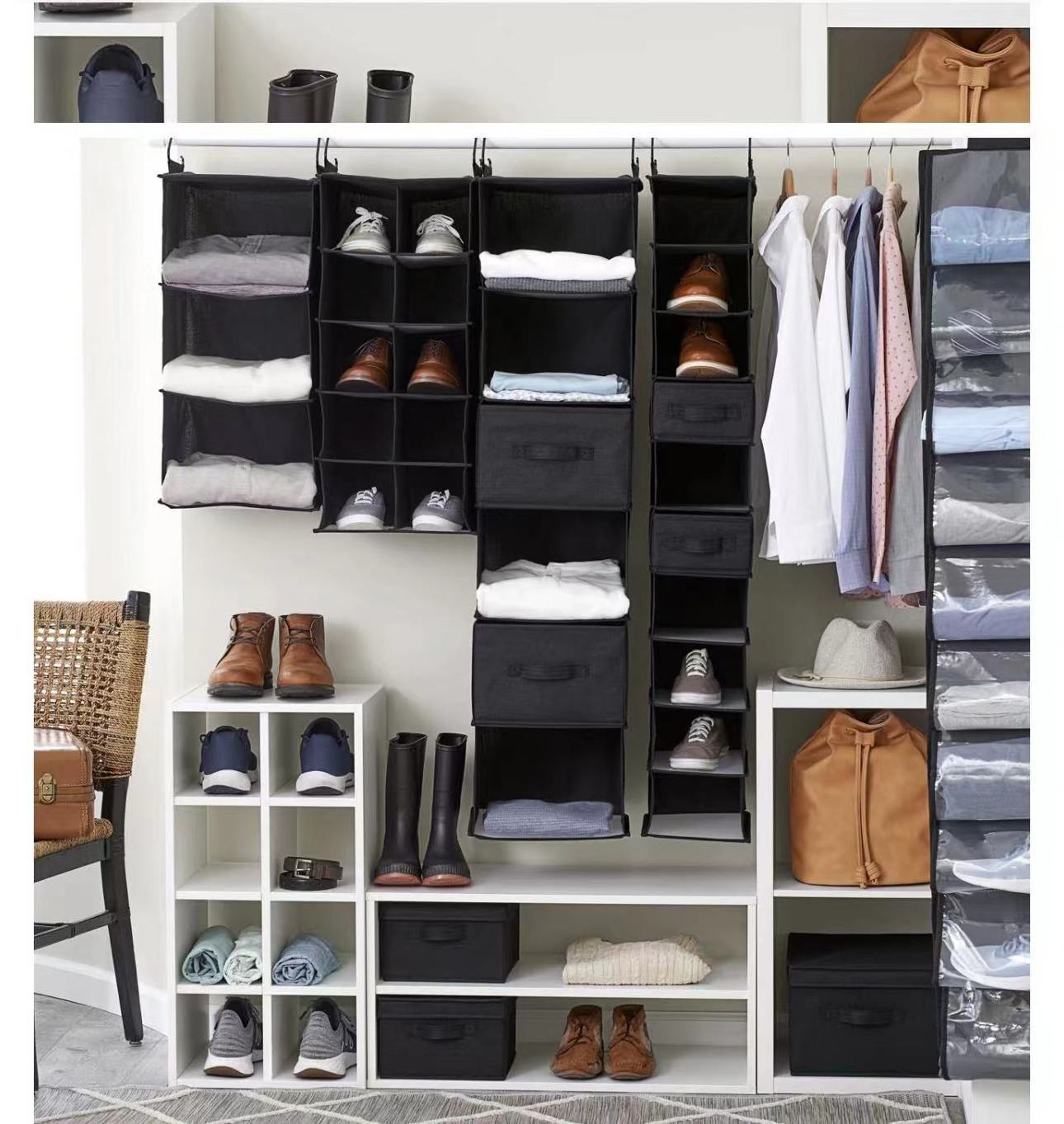 Upgraded multi-layer open hanging storage racks, clothes, shoes and bags storage bags