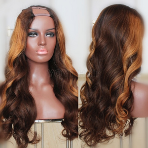 Luxury quality Cheap Virgin two tone color human hair wig ,Natural ombre u part wigs