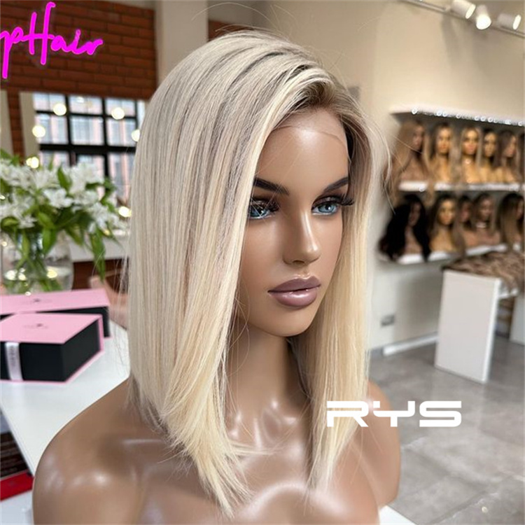 Luxury Cut Short Human Hair Wigs For White Women With Highlights Blonde Bob Cuticle Aligned European Hair Wig