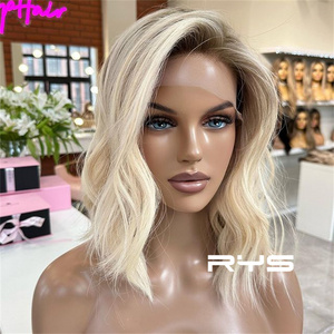 Luxury Cut Short Human Hair Wigs For White Women With Highlights Blonde Bob Cuticle Aligned European Hair Wig