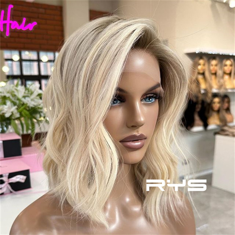 Luxury Cut Short Human Hair Wigs For White Women With Highlights Blonde Bob Cuticle Aligned European Hair Wig