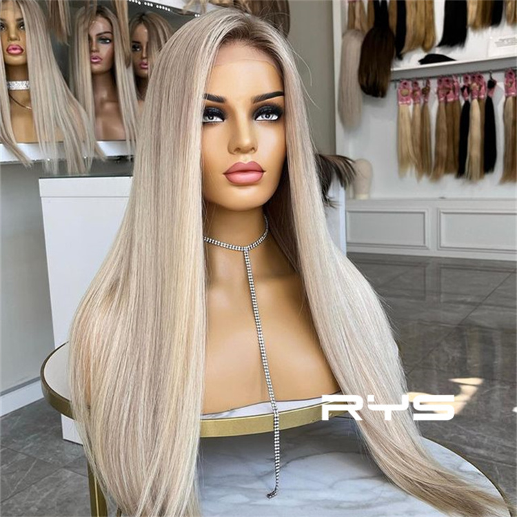 Luxury Balayage Highlight Full Lace Wigs Light Ash Platinum Blonde 100% Human Hair Lace Front Glueless Wig HD Wavy