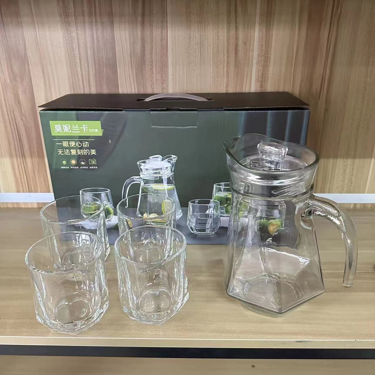 hot and cold water kettle ice tea juice drink bottle high quality borosilicate glass kettle drinking water kettle set with cup