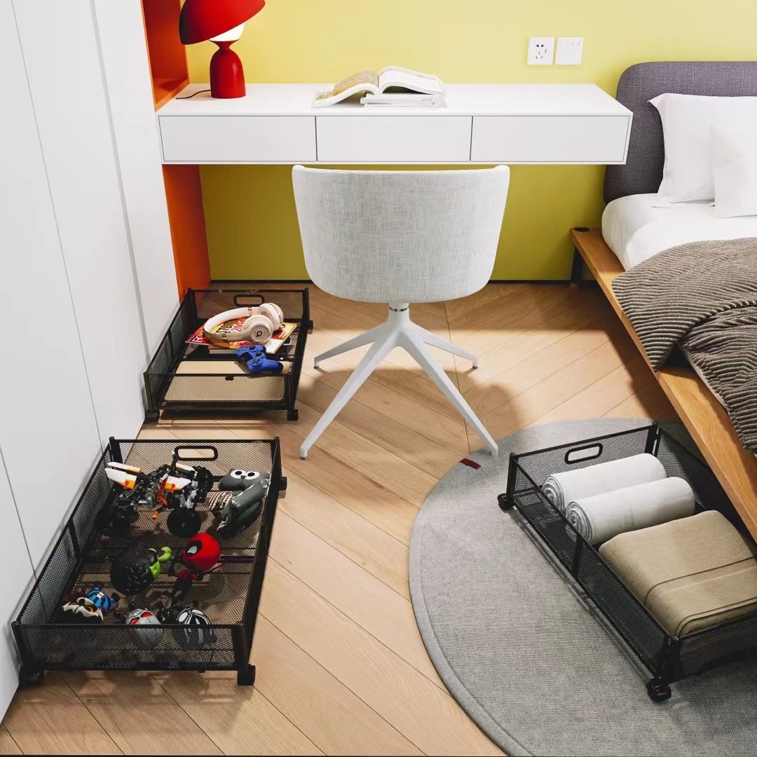 Modern foldable bed bottom storage rack under sofa iron wheel storage box under bed storage drawer type