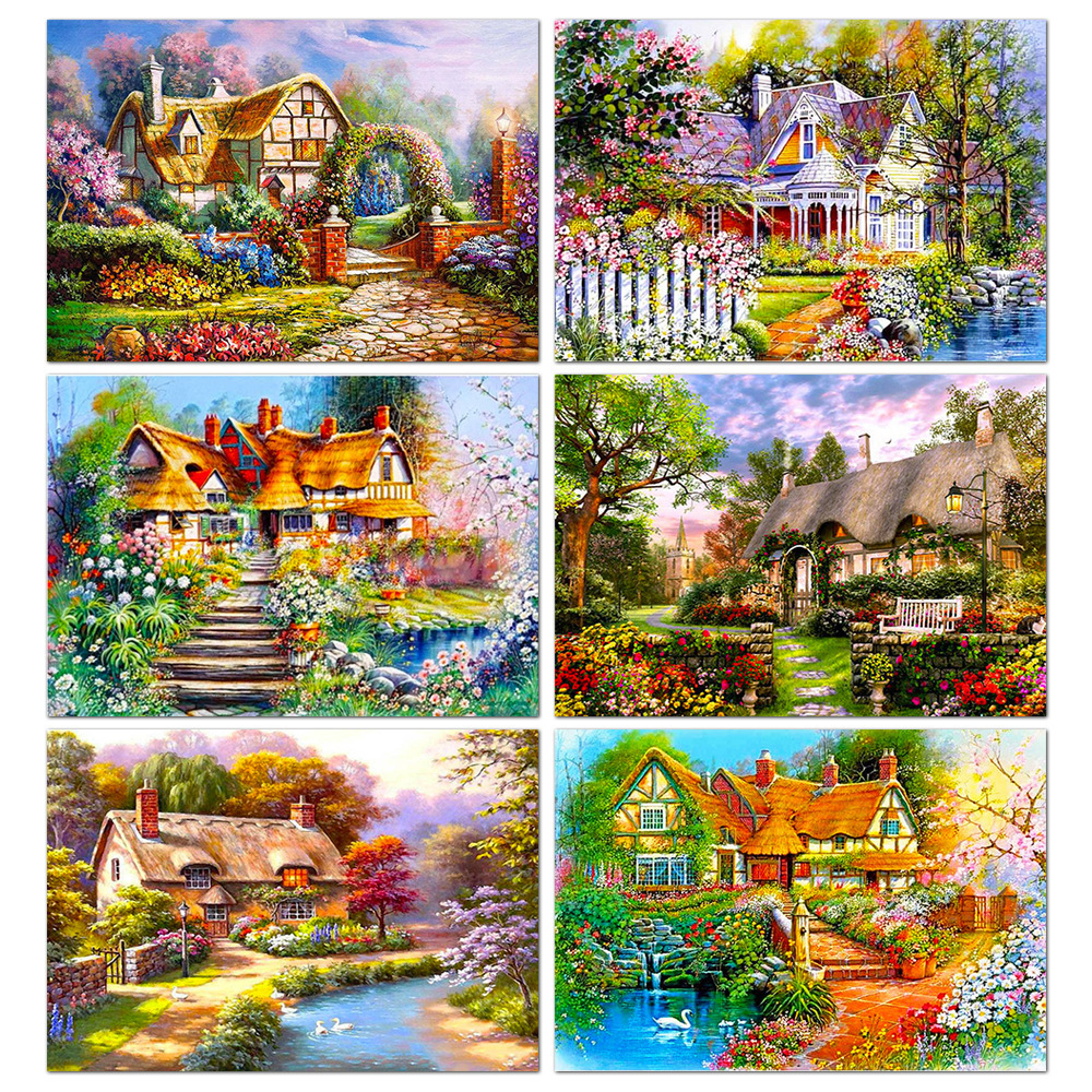 cross stitch needlework printed colorful village scenery diy cross stitch kits