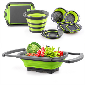 Multifunction Collapsible Retractable Colander Set With Handle Flexible Plastic Folding Vegetable Washing Drying Storage Basket