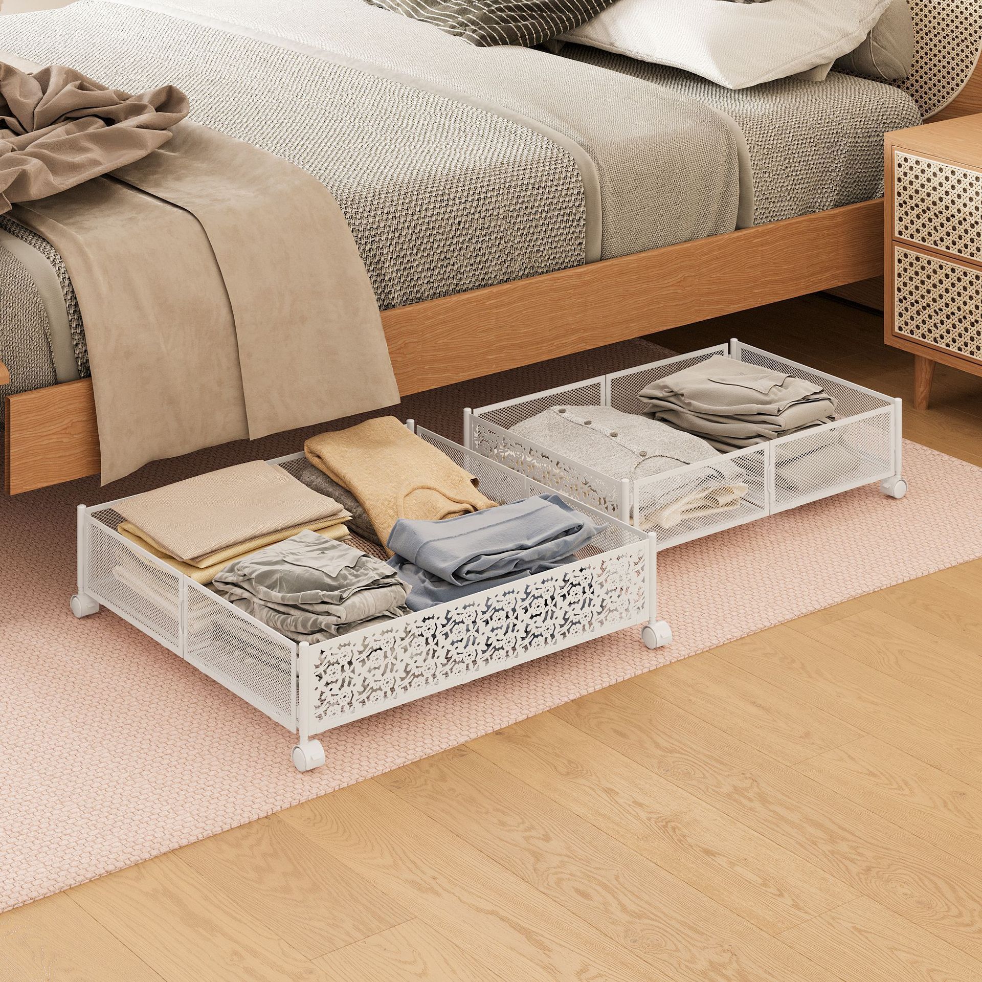 Modern foldable bed bottom storage rack under sofa iron wheel storage box under bed storage drawer type