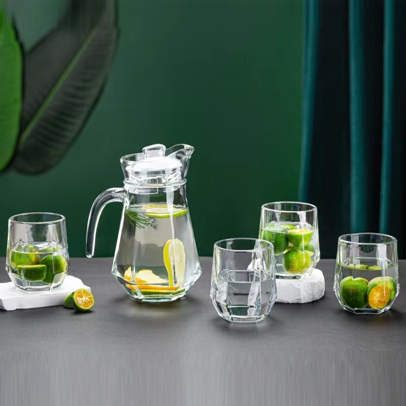 hot and cold water kettle ice tea juice drink bottle high quality borosilicate glass kettle drinking water kettle set with cup