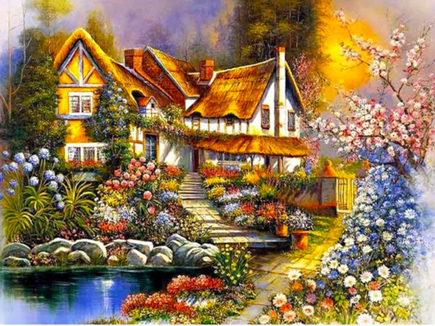 cross stitch needlework printed colorful village scenery diy cross stitch kits