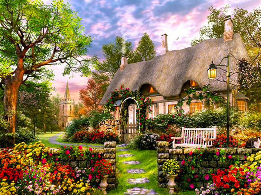 cross stitch needlework printed colorful village scenery diy cross stitch kits