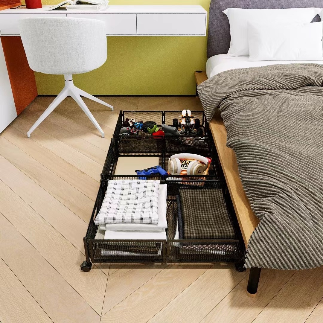 Modern foldable bed bottom storage rack under sofa iron wheel storage box under bed storage drawer type