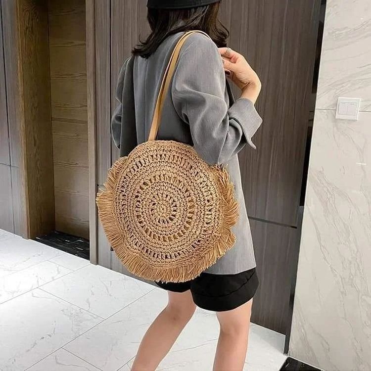 Wholesales Round Paper Straw Handmade Beach Bags Round Handmade Shoulder Bag