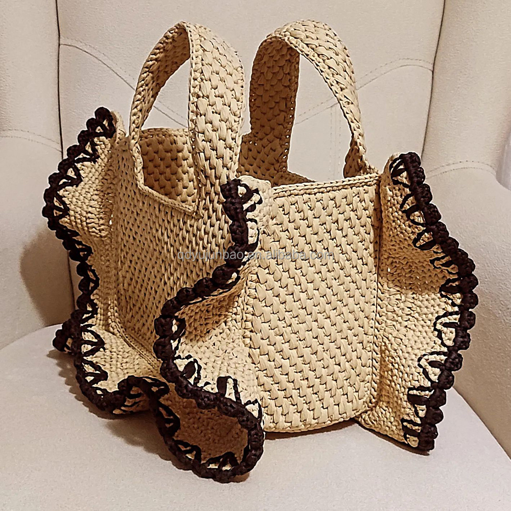 Factory Direct Fashion Hand-Woven Summer Straw Beach Bags  Popular Large Capacity High Drawstring Messenger Bags Solid Lady Lock