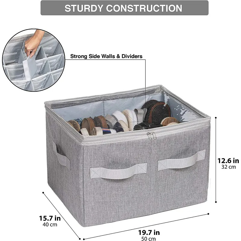 16 Pack Large Boxes Clear Covers with Adjustable Dividers for Closet Foldable Shoe Storage Organizer