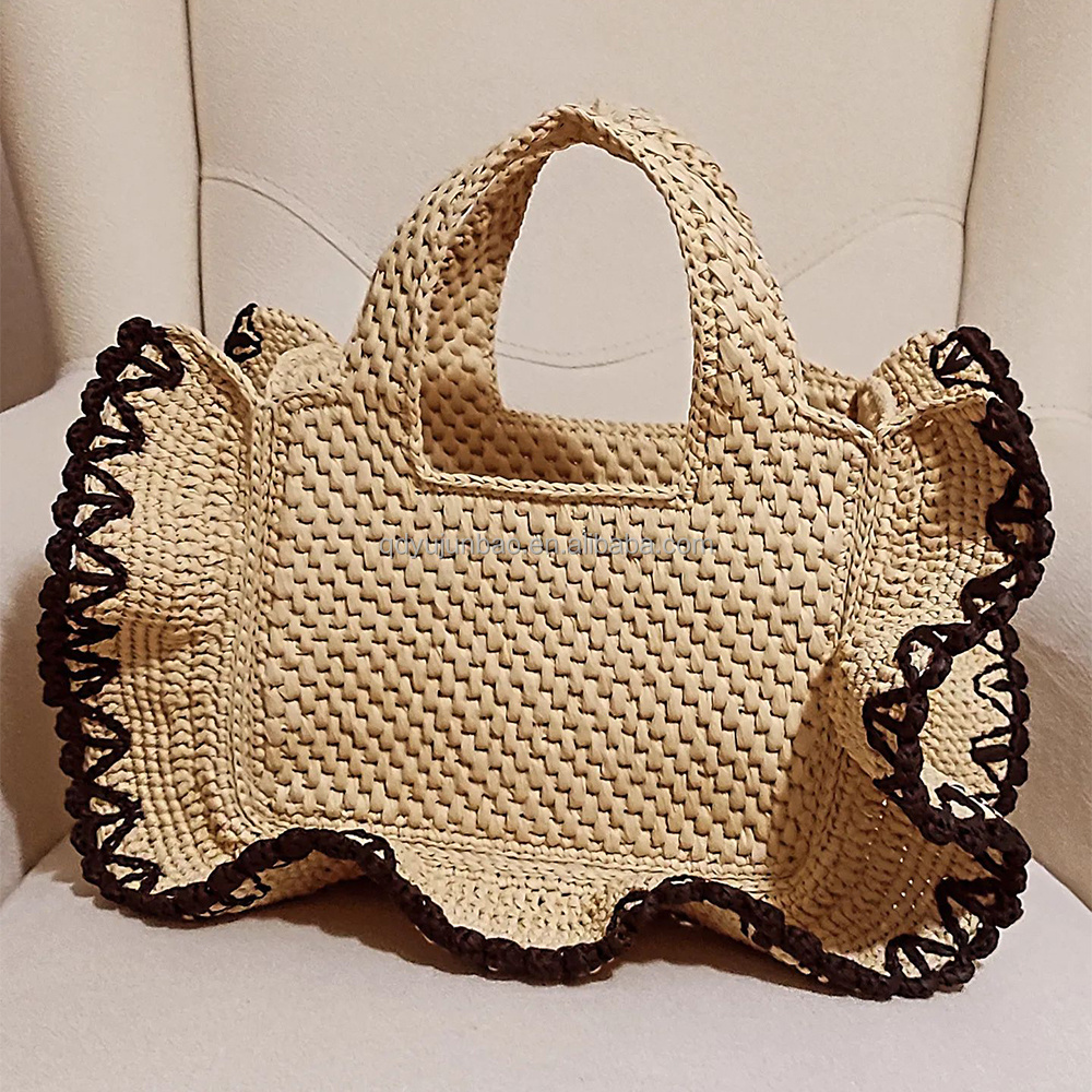 Factory Direct Fashion Hand-Woven Summer Straw Beach Bags  Popular Large Capacity High Drawstring Messenger Bags Solid Lady Lock