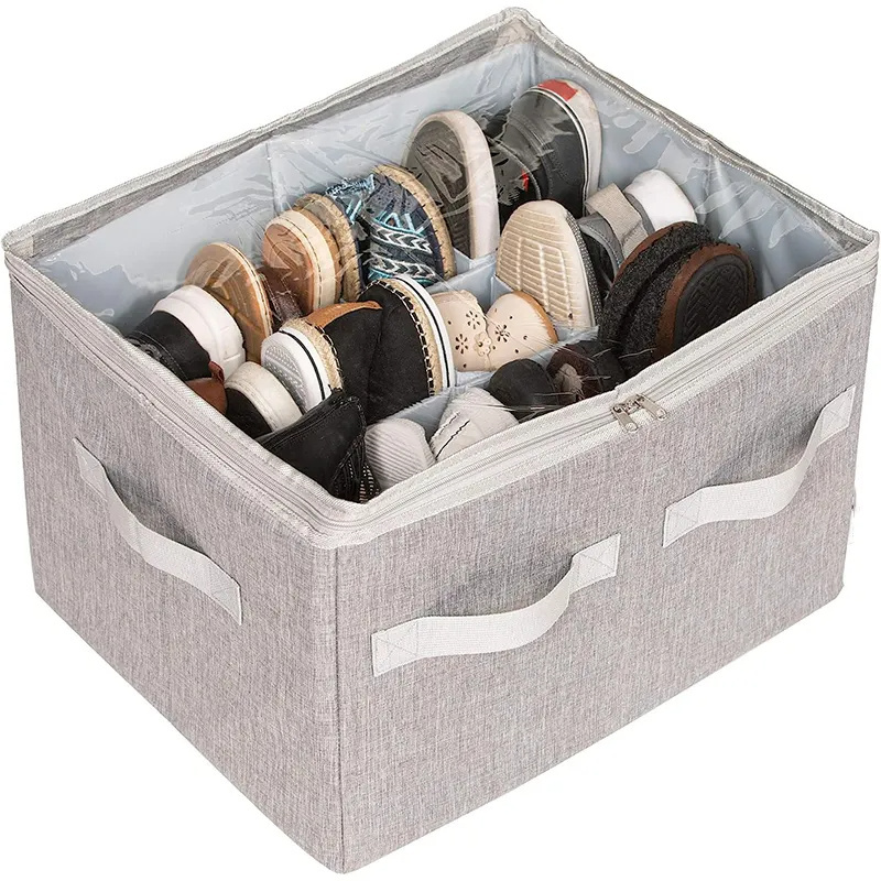 16 Pack Large Boxes Clear Covers with Adjustable Dividers for Closet Foldable Shoe Storage Organizer