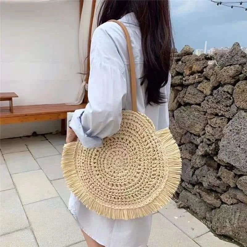 Wholesales Round Paper Straw Handmade Beach Bags Round Handmade Shoulder Bag