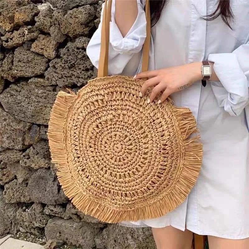 Wholesales Round Paper Straw Handmade Beach Bags Round Handmade Shoulder Bag