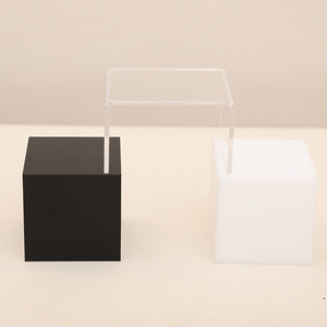 Food Display Stand Nesting White Round Buffet Display Cubes Acrylic Food Display Risers Cubes 5 Sides Boxes