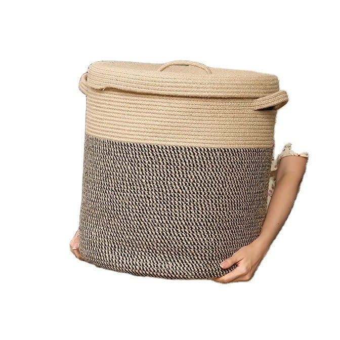 Large Cotton Rope Woven Laundry Basket Decorative Basket For Blankets Clothes Toys Pillows Towels Baby Nursery Basket With Lid