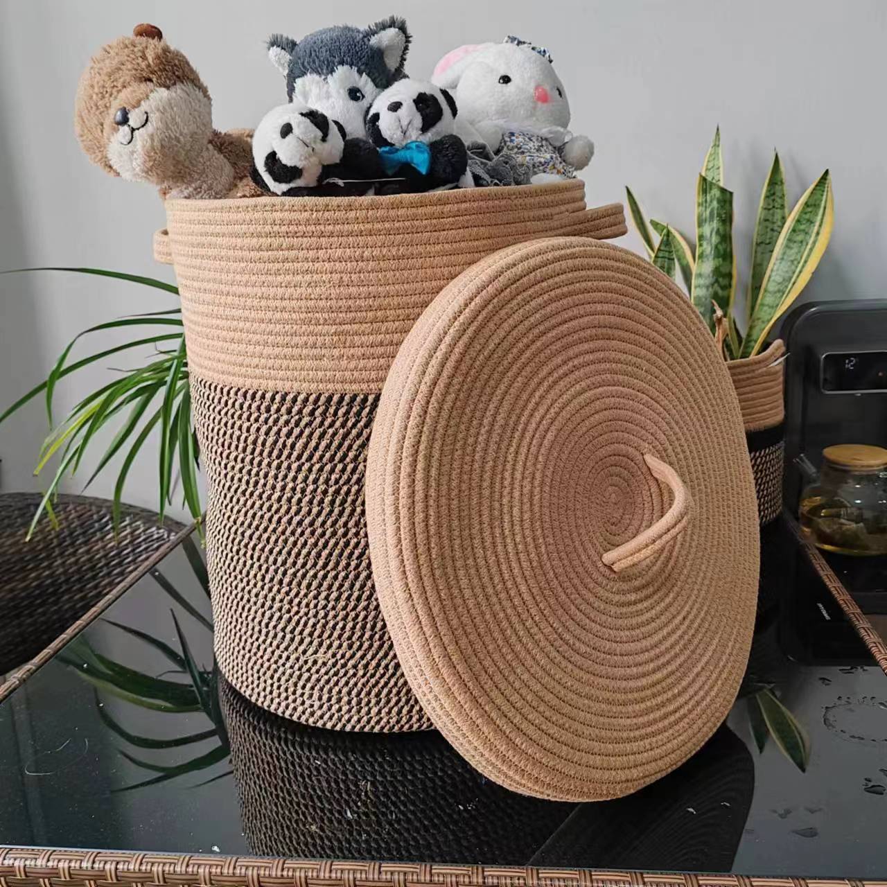 Large Cotton Rope Woven Laundry Basket Decorative Basket For Blankets Clothes Toys Pillows Towels Baby Nursery Basket With Lid