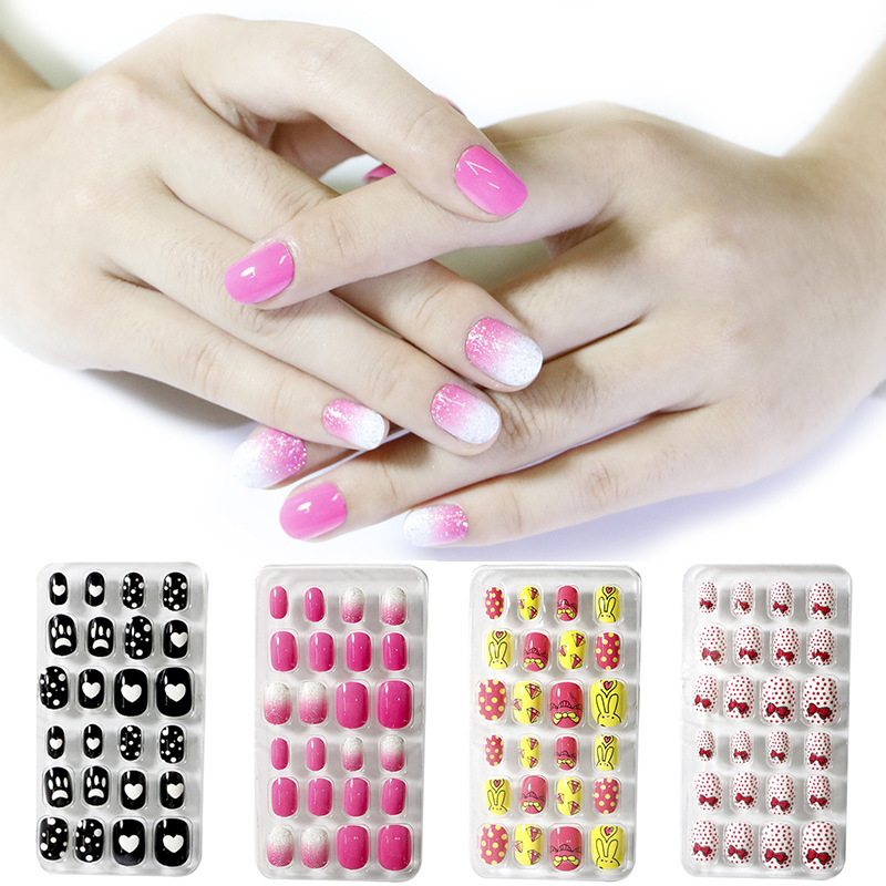 24 pieces a box Cute kids acrylic press on nails With Glue wholesale Ready To Wear Nails