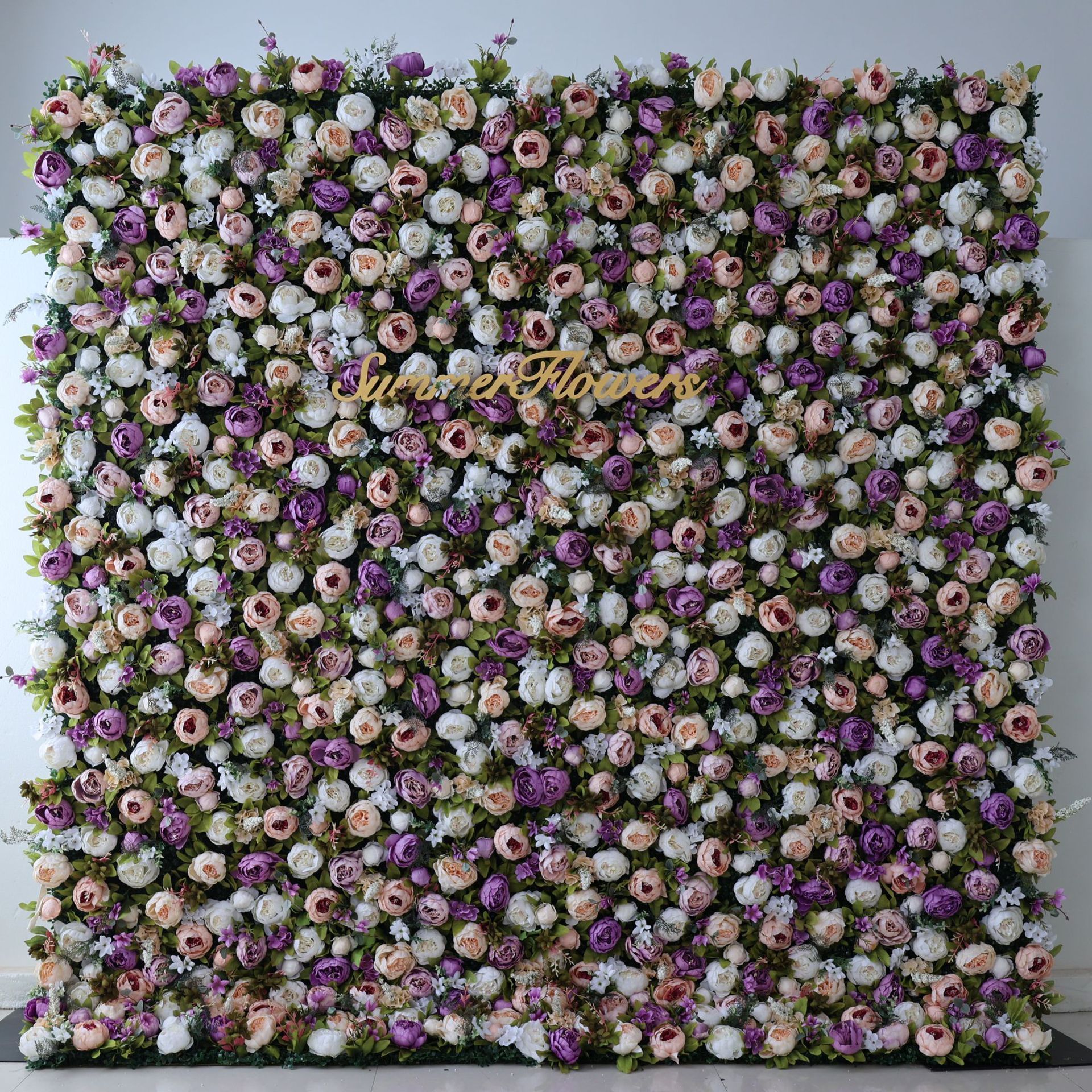 Customized Purple Rose Wedding Decor 3D Roll-Up Artificial Silk Cloth Flower Wall PanelBackdrop Customized Wedding Backdrop