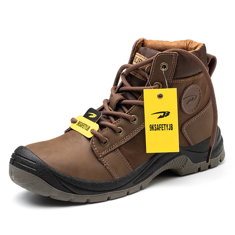 Non slip pu sole waterproof high quality genuine leather breathable Anti-smash steel head work safety boots