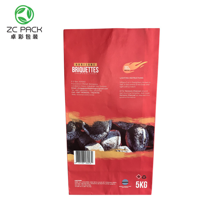 BBQ Briquette Charcoal Bag 5kg Brown Packaging Bag Factory Free Samples Kraft Material Charcoal Paper Bag