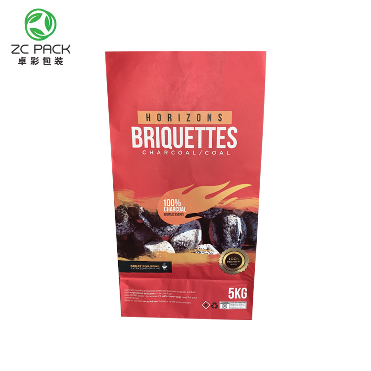 BBQ Briquette Charcoal Bag 5kg Brown Packaging Bag Factory Free Samples Kraft Material Charcoal Paper Bag