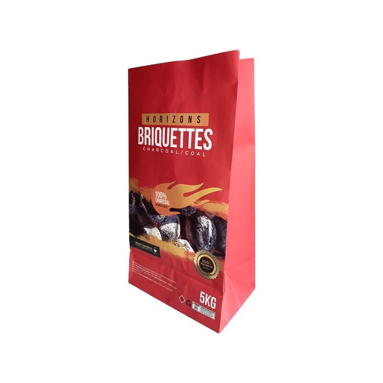 BBQ Briquette Charcoal Bag 5kg Brown Packaging Bag Factory Free Samples Kraft Material Charcoal Paper Bag