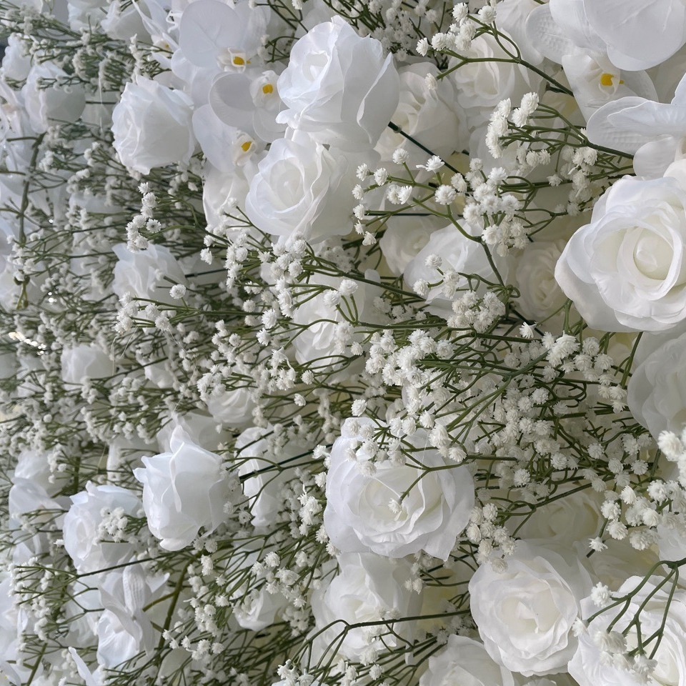 8ft*8ft Baby Breath Orchid White Rose Flower Wall Artificial Silk Decorative Wedding Backdrop for Events and Parties